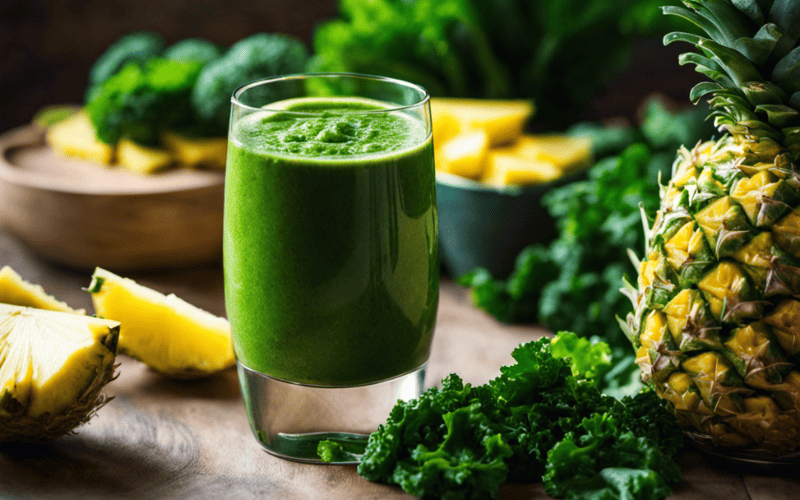Smoothie Detox de Espinafre, Abacaxi e Gengibre